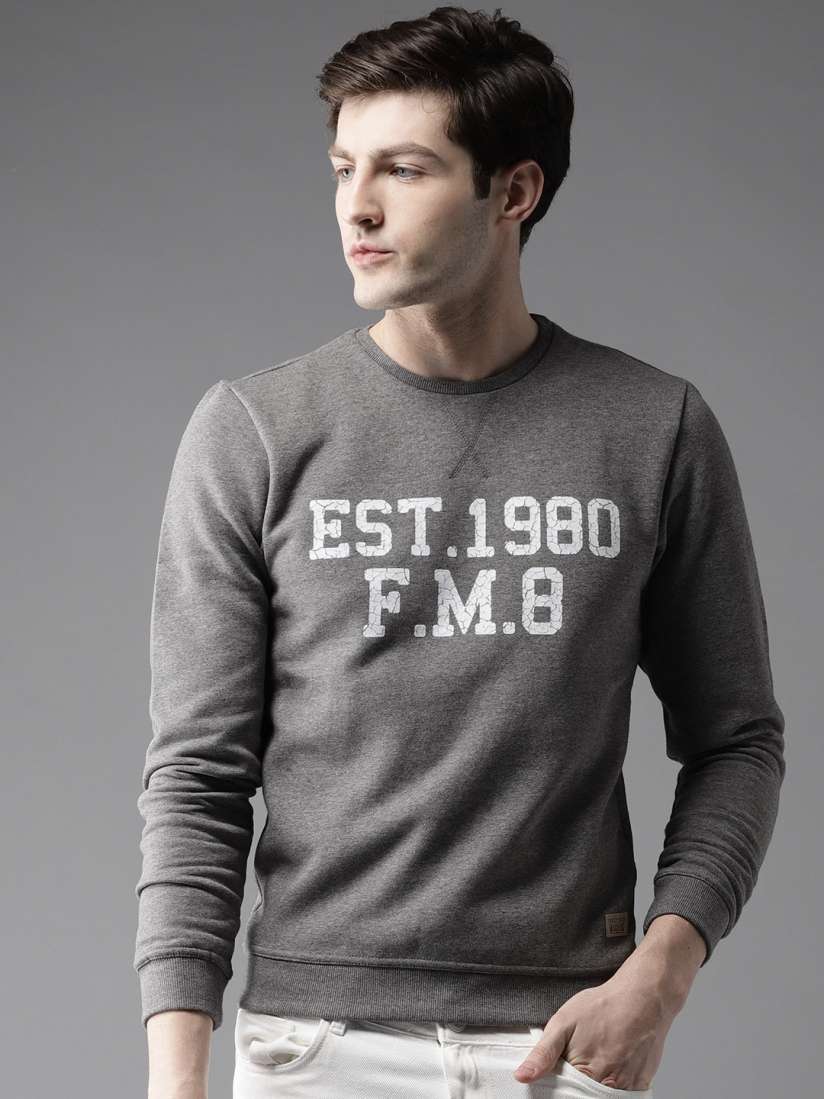 Buy Flying Machine Men Grey Melange Printed Detail Sweatshirt Sweatshirts for Men 7656337 Myntra