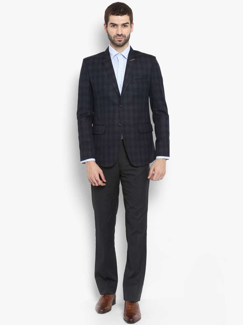 Buy Ennoble Men Navy Blue Checked Single Breasted Formal Blazer Blazers for Men 7664276 Myntra