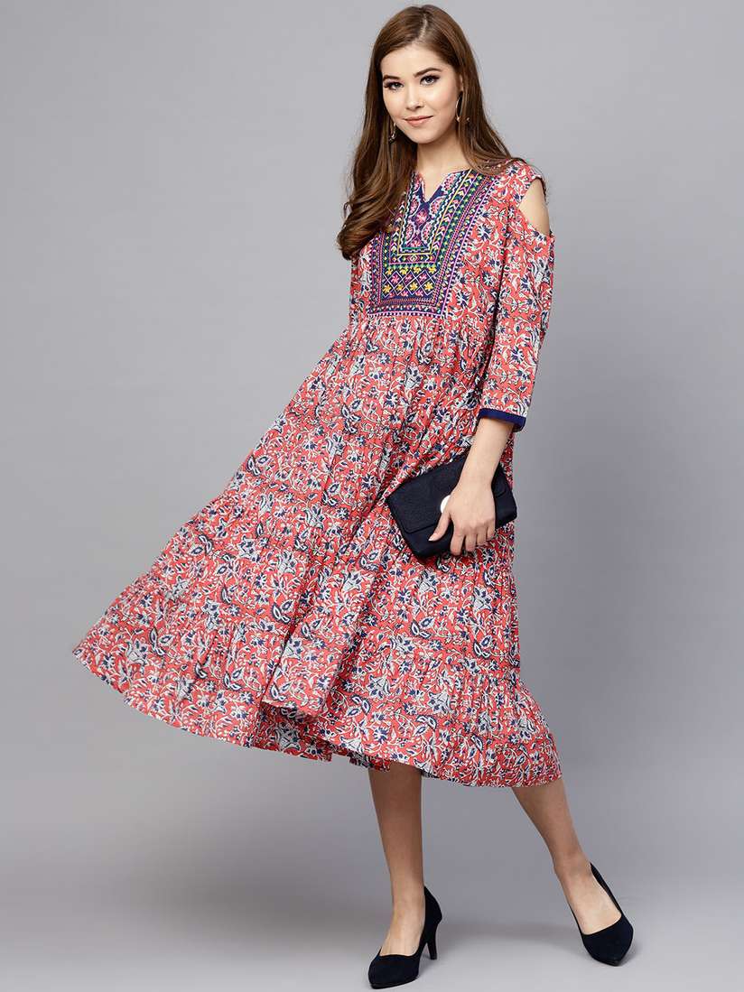 embroidered midi dress navy red