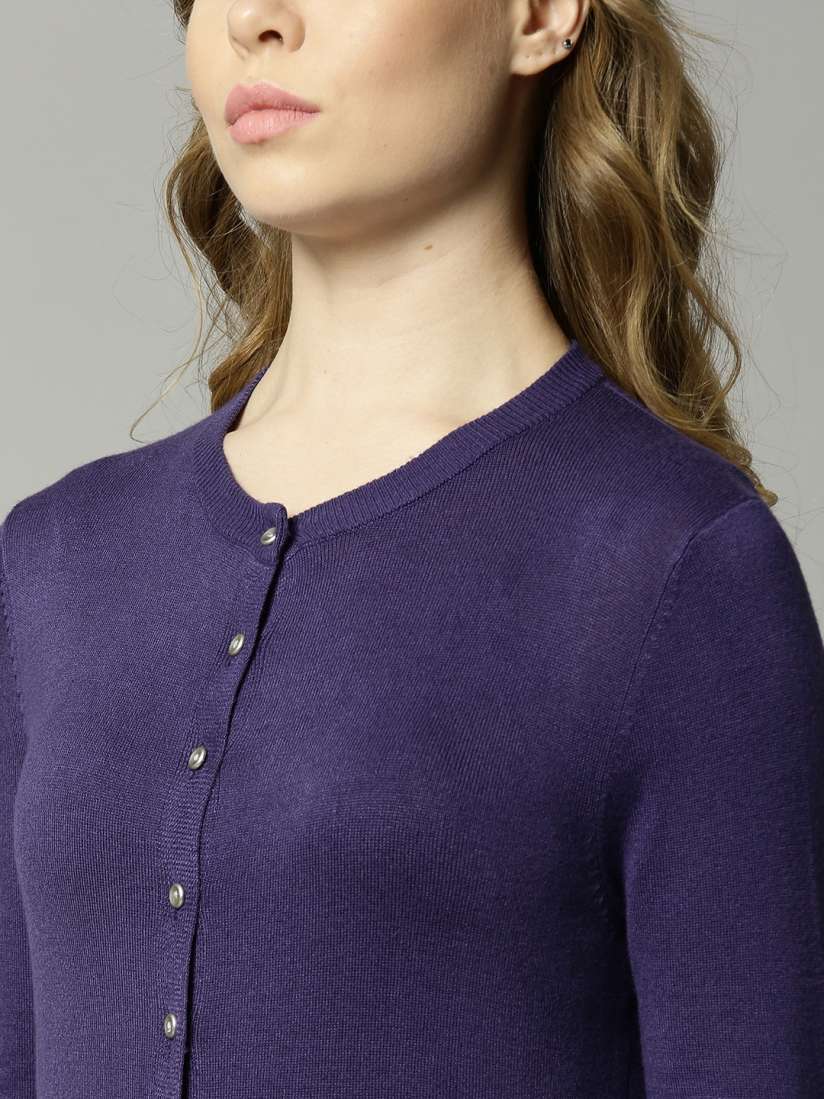 Buy Marks Spencer Women Purple Solid Cardigan Sweaters for Women 7669232 Myntra