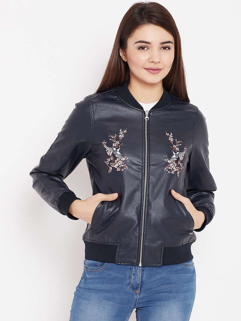 Bomber Jackets Duke Jackets Myntra Buy Duke Women Navy Blue Solid - Main Image