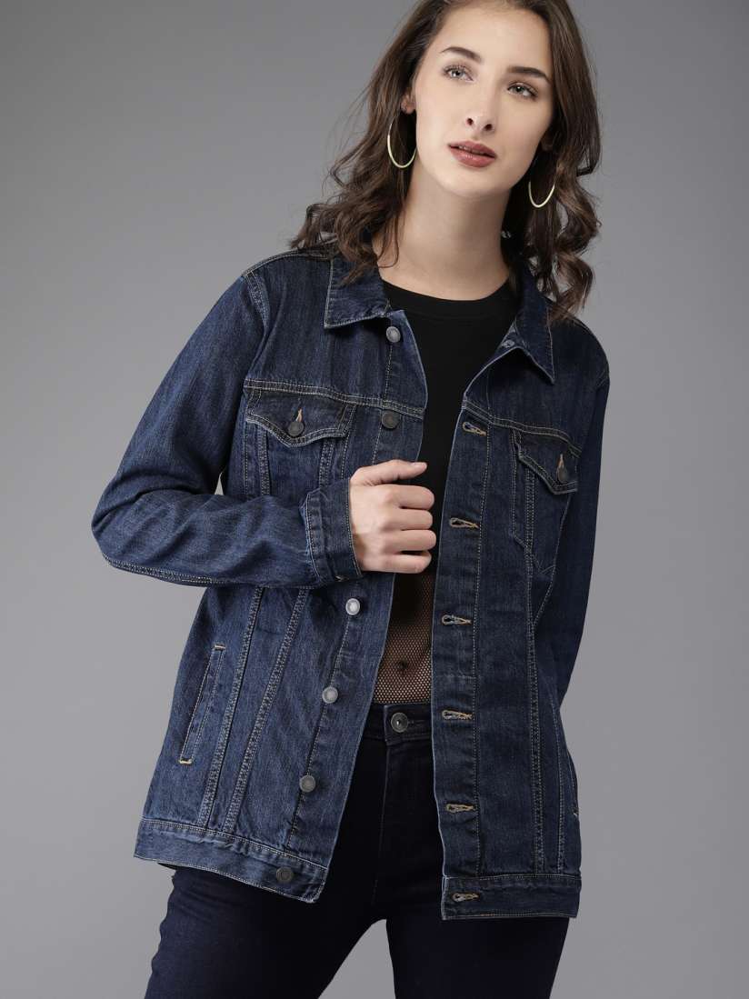 Buy Moda Rapido Women Blue Solid Denim Jacket Jackets for Women 7674448 Myntra