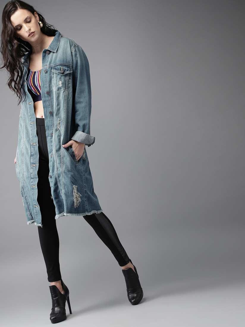 Longline ripped denim jacket clearance