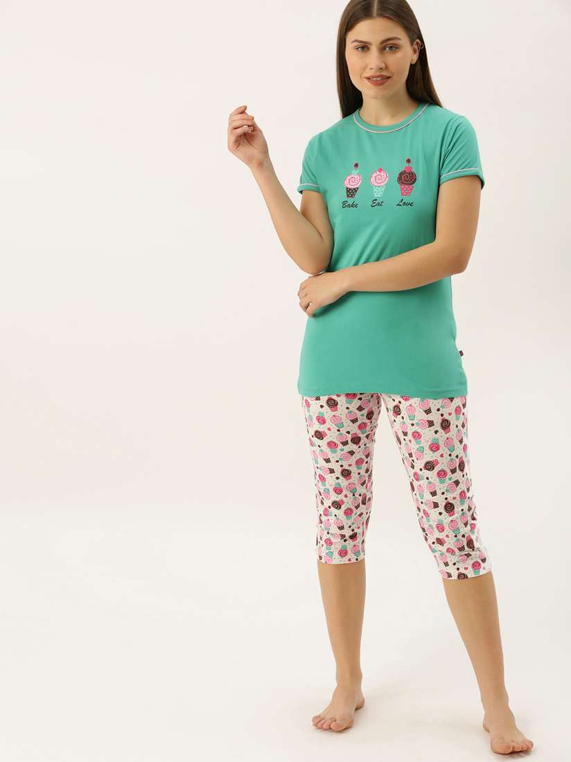 Buy July Nightwear Women Green Pink Printed Night suit Night suits for Women 7678293 Myntra