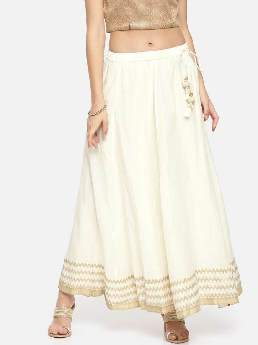 Buy Biba Women Cream Coloured Solid Flared Ethnic Pure Cotton Skirt Skirts for Women 7680473 Myntra