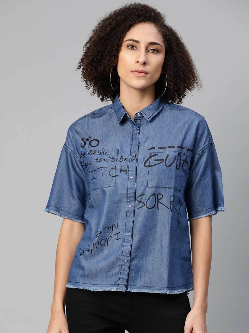 Buy SF JEANS by Pantaloons Women Blue Slim Fit Casual Shirt Shirts for Women 7681432 Myntra
