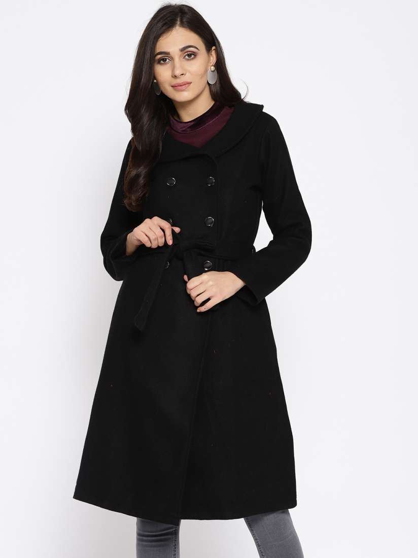 Buy Athena Women Black Solid Longline Overcoat Coats for Women 7687197 Myntra
