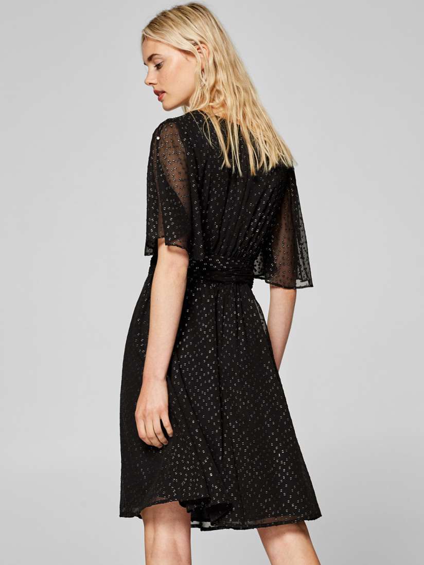 Buy ESPRIT Women Black Silver Self Design Wrap Dress Dresses for Women 7691829 Myntra