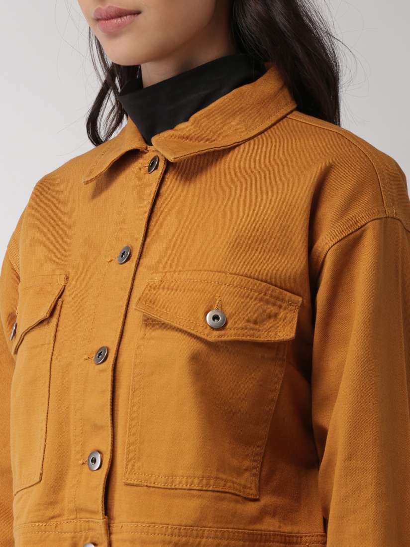 Buy FOREVER 21 Women Mustard Brown Solid Cropped Denim Jacket Jackets for Women 7694490 Myntra