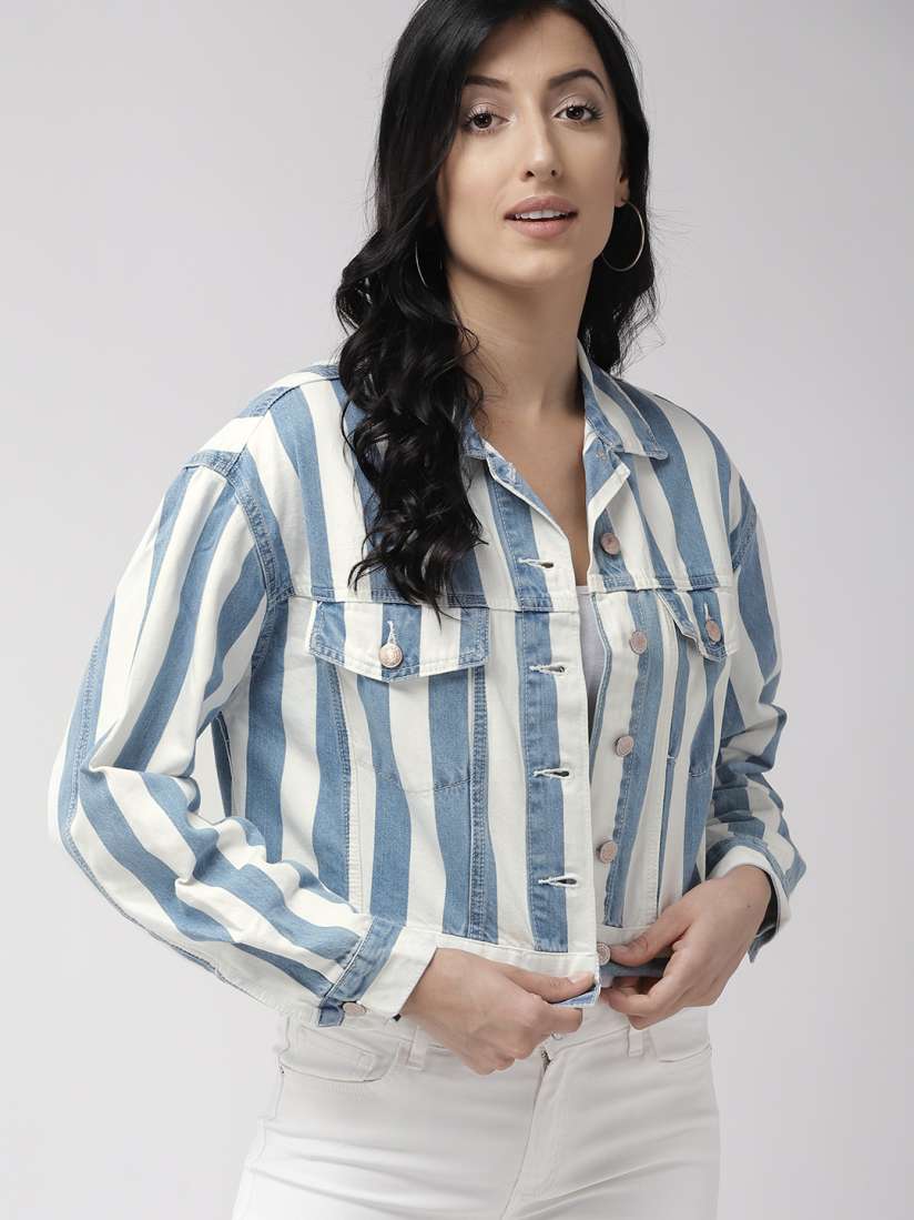 Forever 21 striped denim jacket clearance