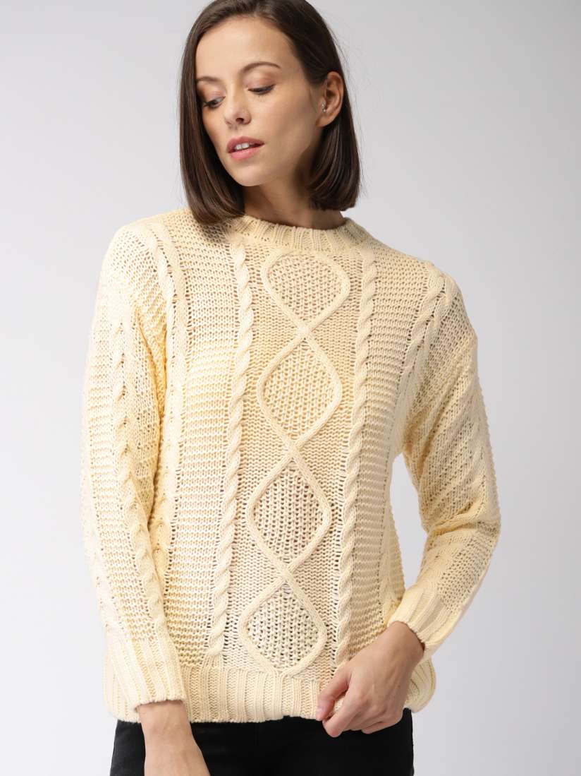 Buy FOREVER 21 Women Cream Coloured Self Design Pullover Sweater Sweaters for Women 7694808 Myntra