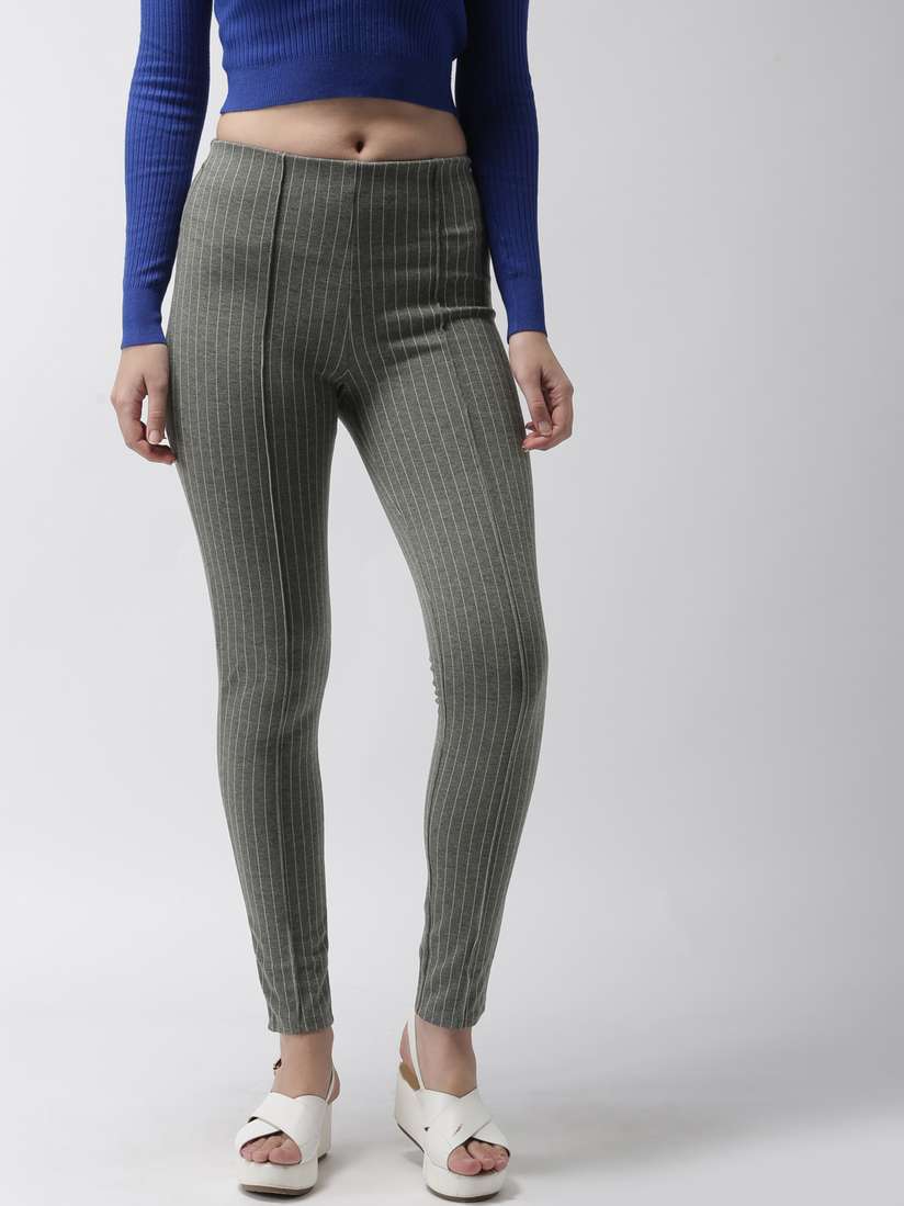 Ladies Leggings Grey Leggings White Stripe FOREVER 21 Women Grey