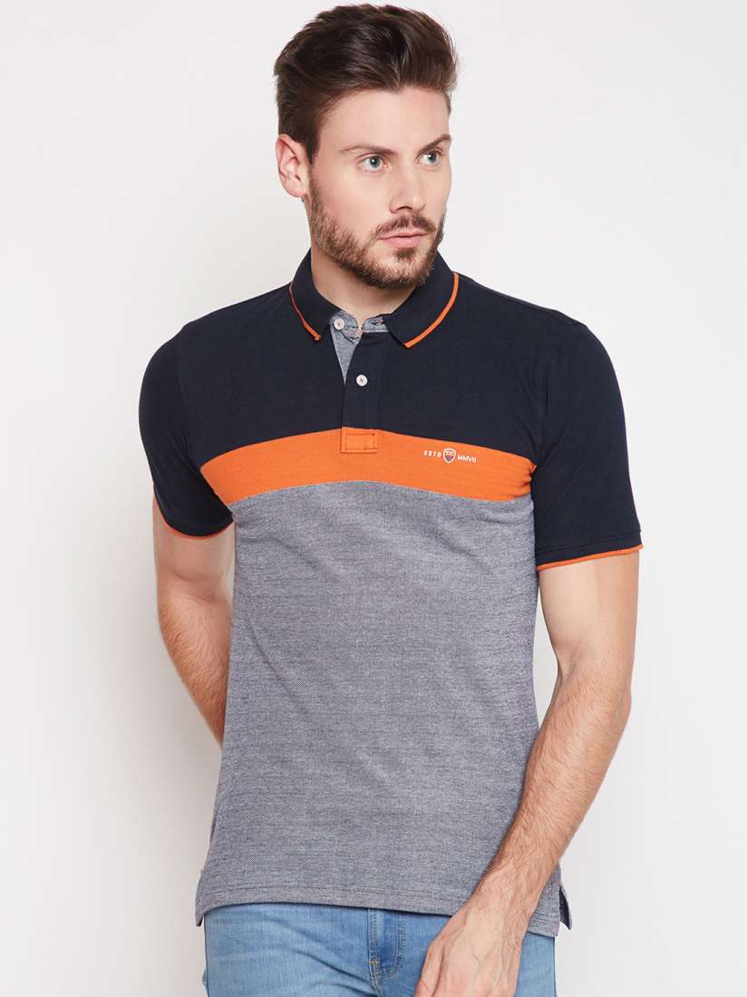 Buy Taanz Men Navy Blue Colourblocked Polo Collar T shirt Tshirts for Men 7697257 Myntra