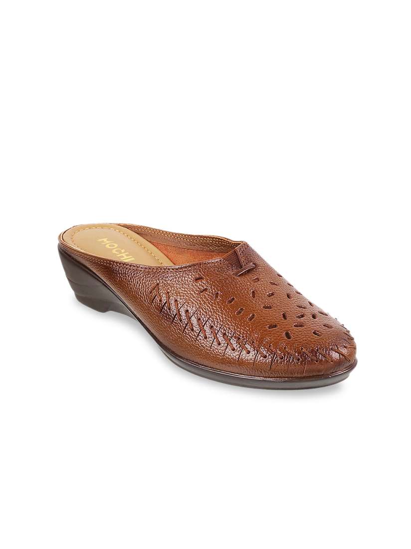 Buy Mochi Women Rust Solid Leather Mules Flats for Women 7698772 Myntra