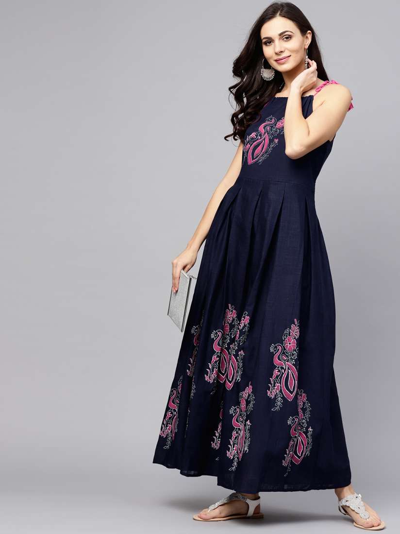 Buy AKS Women Navy Printed Maxi Dress Ethnic Dresses for Women 7702675 Myntra