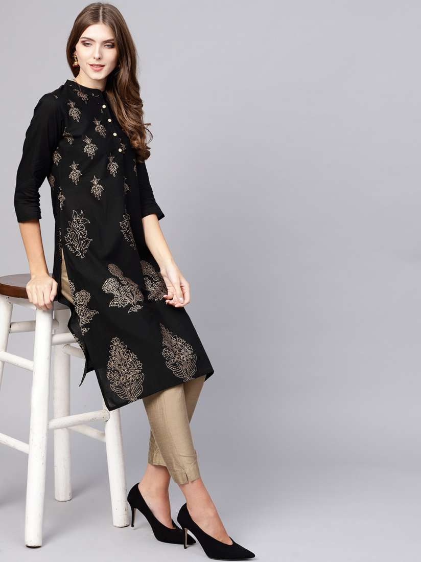 Aks women black solid straight kurta deals