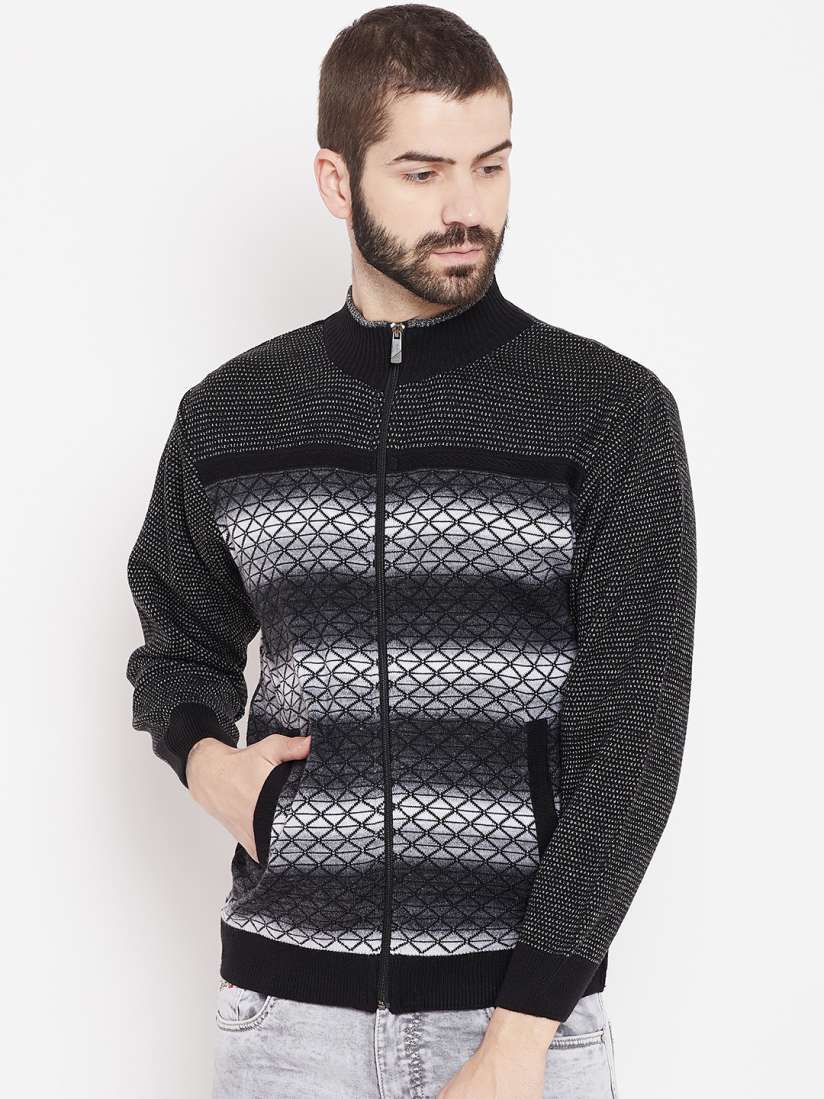 Buy Duke Stardust Men Black White Self Design Cardigan Sweaters for Men 7703321 Myntra