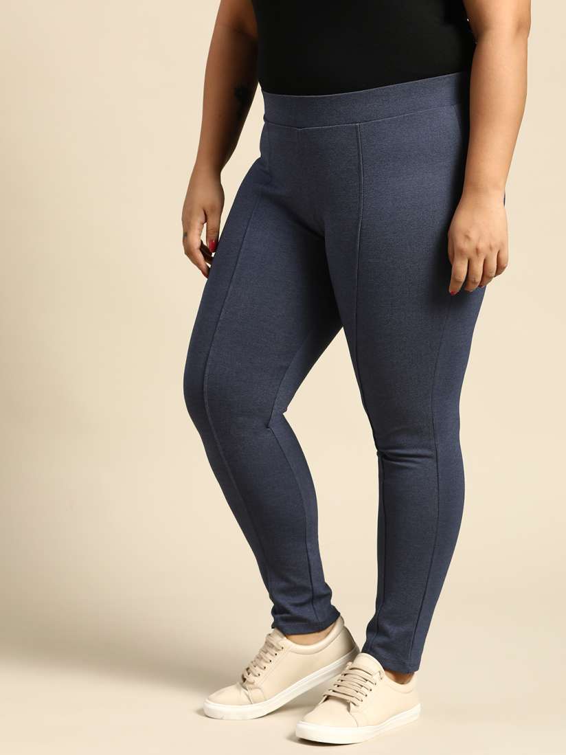 Buy aLL Women Plus Size Navy Blue Solid Treggings Jeggings for Women 7705168 Myntra