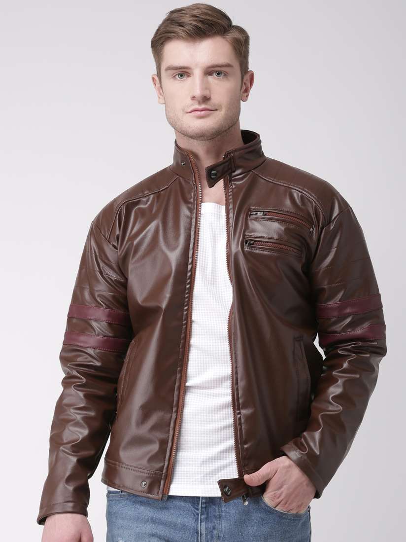 Buy Teesort Men Coffee Brown Solid Biker Jacket Jackets for Men 7708360 Myntra