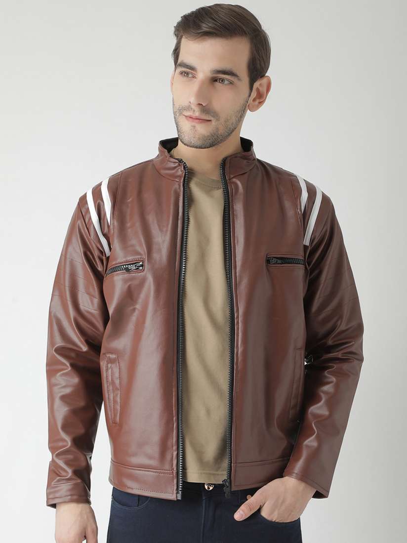 Buy Teesort Men Brown Solid Biker Jacket Jackets for Men 7708374 Myntra