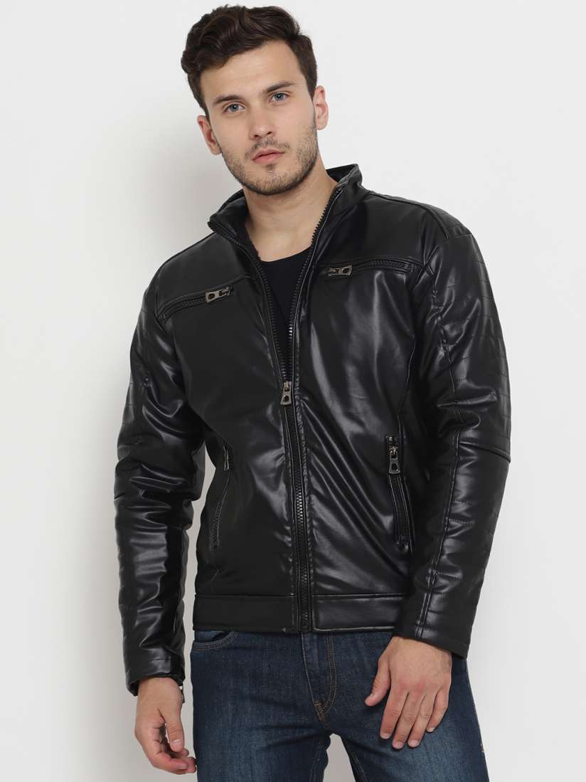 Buy Teesort Men Black Solid Biker Jacket Jackets for Men 7708375 Myntra