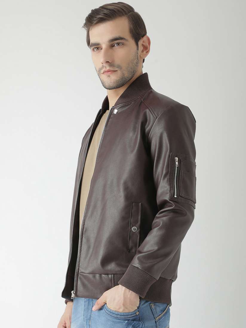 Buy Teesort Men Coffee Brown Solid Biker Jacket Jackets for Men 7708377 Myntra