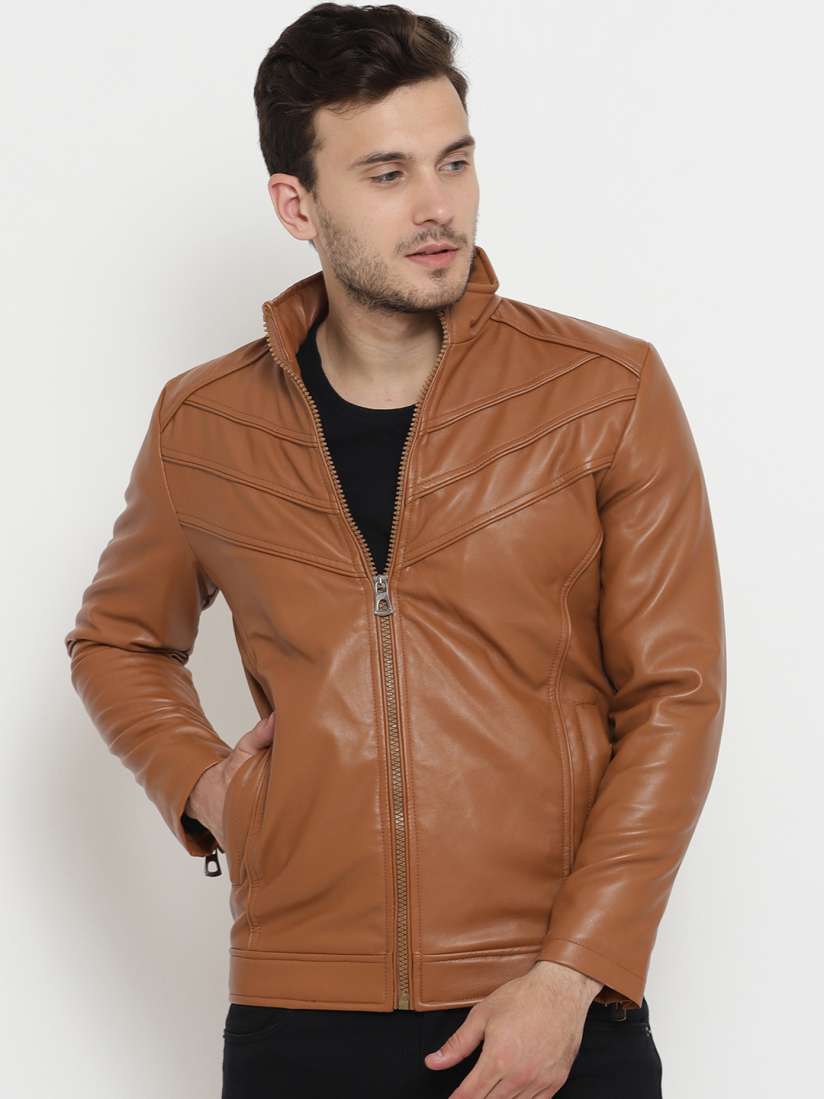 Buy Teesort Men Tan Brown Solid Biker Jacket Jackets for Men 7708388 Myntra