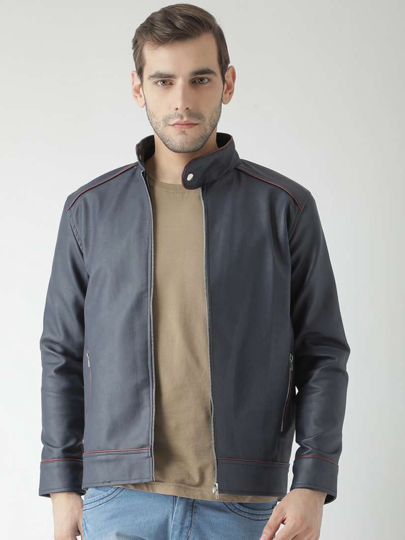 Buy Teesort Men Navy Blue Solid Biker Jacket Jackets for Men 7708396 Myntra