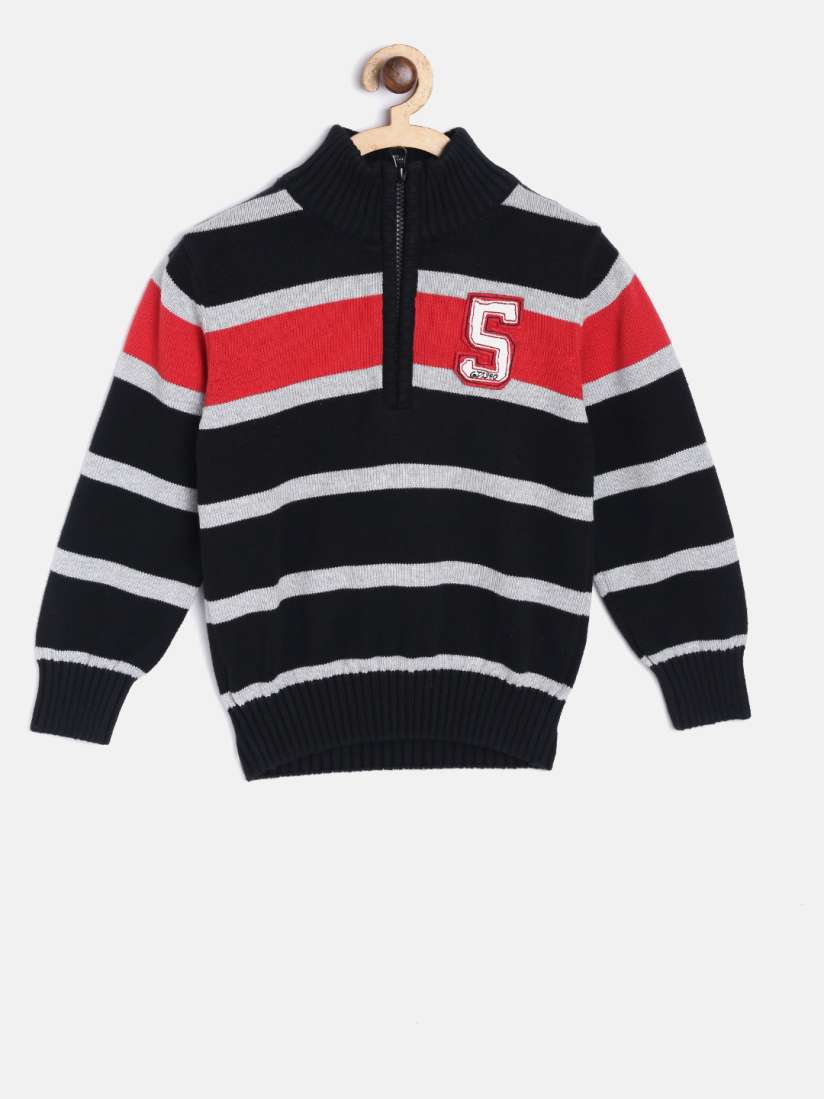 Buy Gini and Jony Boys Black Grey Melange Striped Pullover Sweaters for Boys 7709765 Myntra