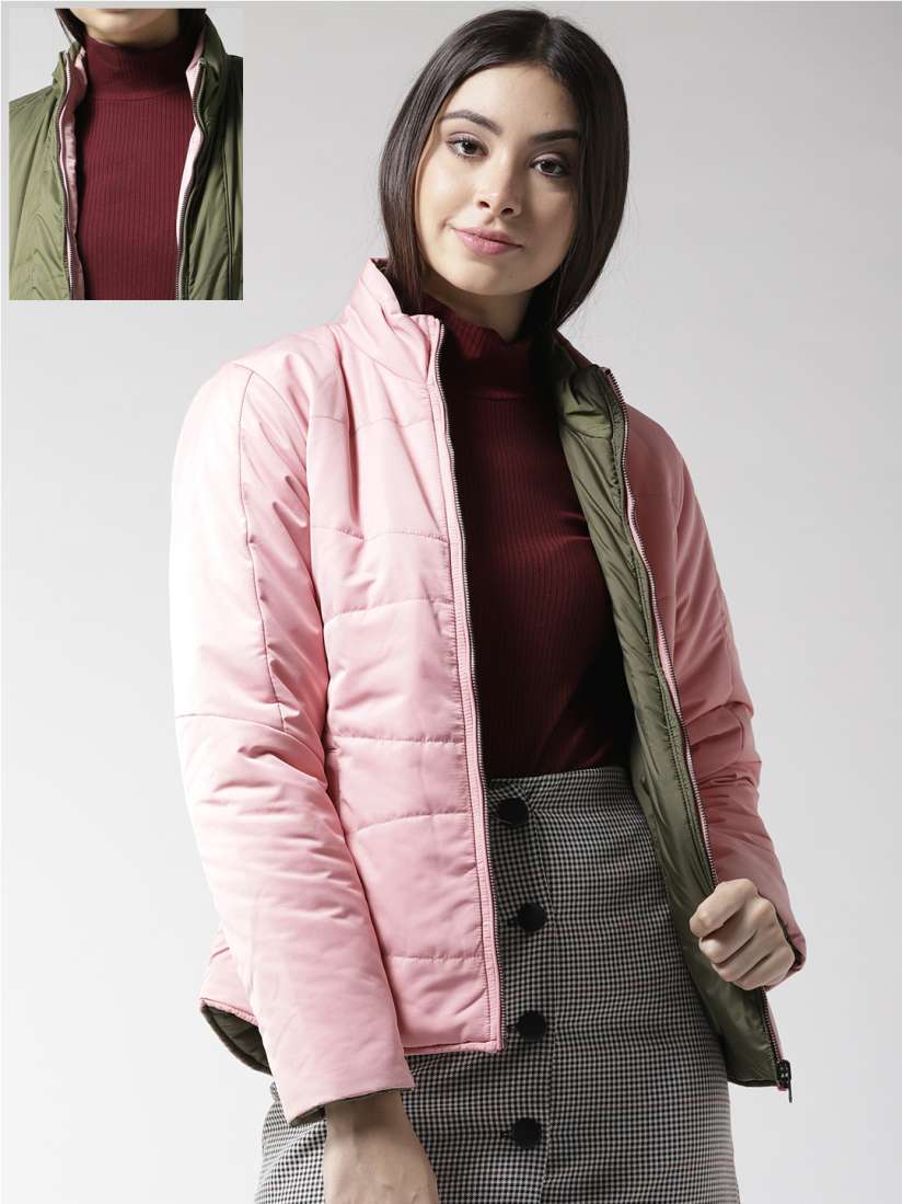 Buy Fort Collins Women Pink Olive Green Solid Reversible Padded Jacket Jackets for Women 7713830 Myntra
