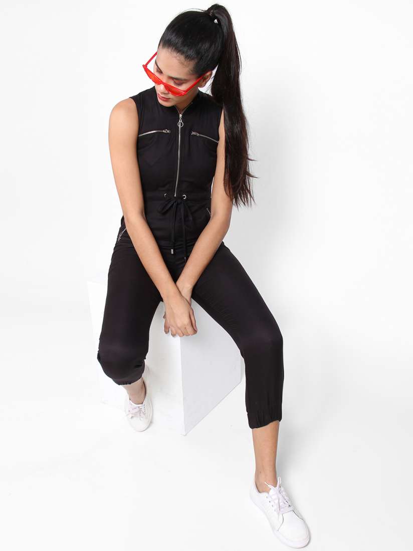 Buy StalkBuyLove Black Solid Capri Jumpsuit Jumpsuit for Women 7715940 Myntra