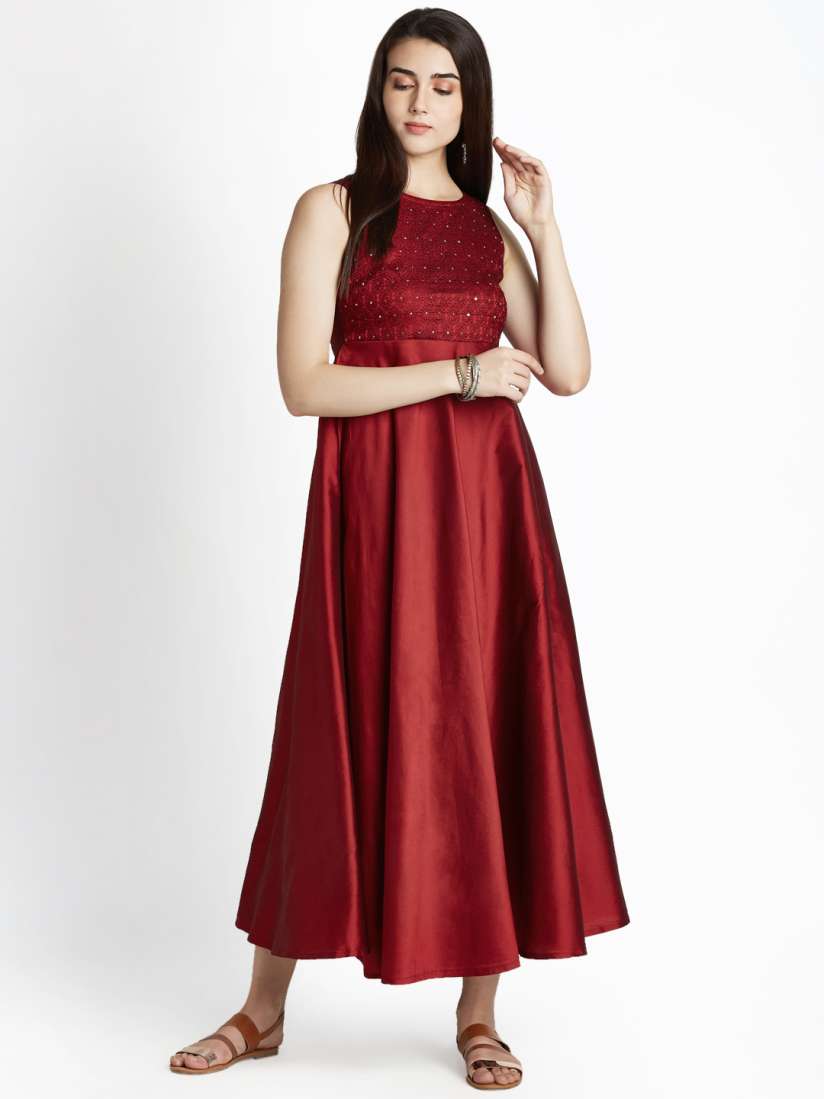 Buy TRISHAA BY PANTALOONS Women Maroon Solid Empire Maxi Dresss Dresses for Women 7717637 Myntra
