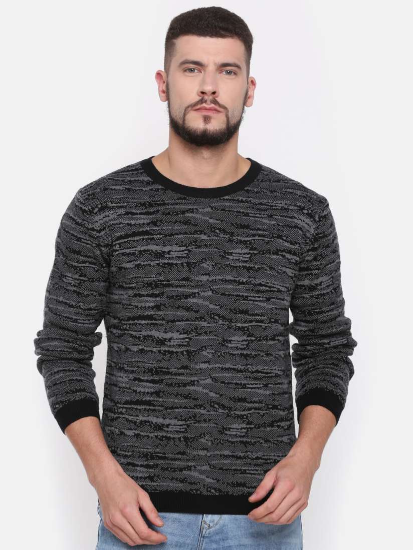Buy Pepe Jeans Men Black Self Design Pullover Sweaters for Men 7718882 Myntra