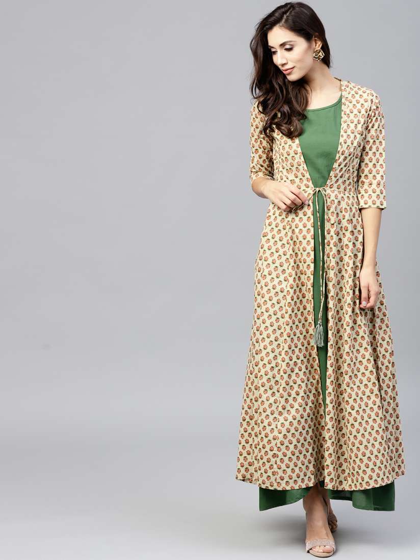 Buy Nayo Women Green Solid Maxi Dress with Ethnic Jacket Dresses for Women 7723479 Myntra