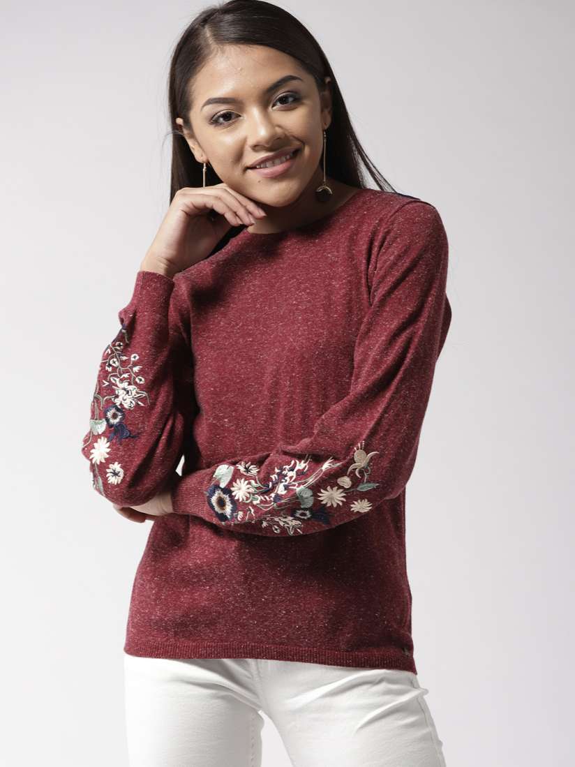 Buy Madame Women Burgundy Solid Pullover Sweaters for Women 7727037 Myntra