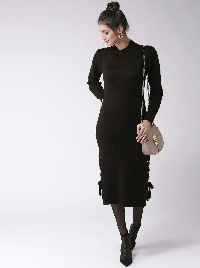Buy Madame Women Black Solid Midi Sweater Dress Dresses for Women 7727011 Myntra