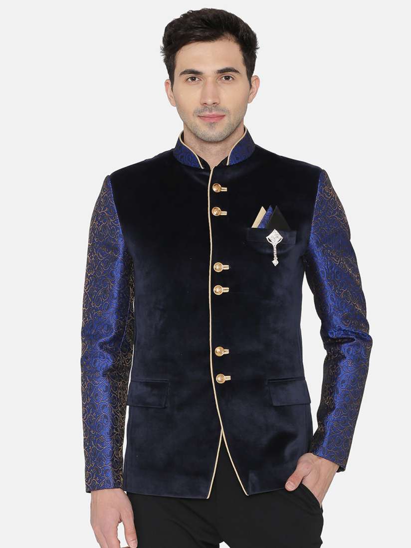 Blue bandhgala blazer hotsell