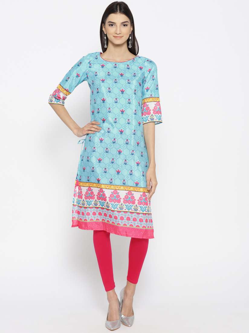 Buy AURELIA Women Blue Pink Printed Straight Kurta Kurtas for Women 7736745 Myntra