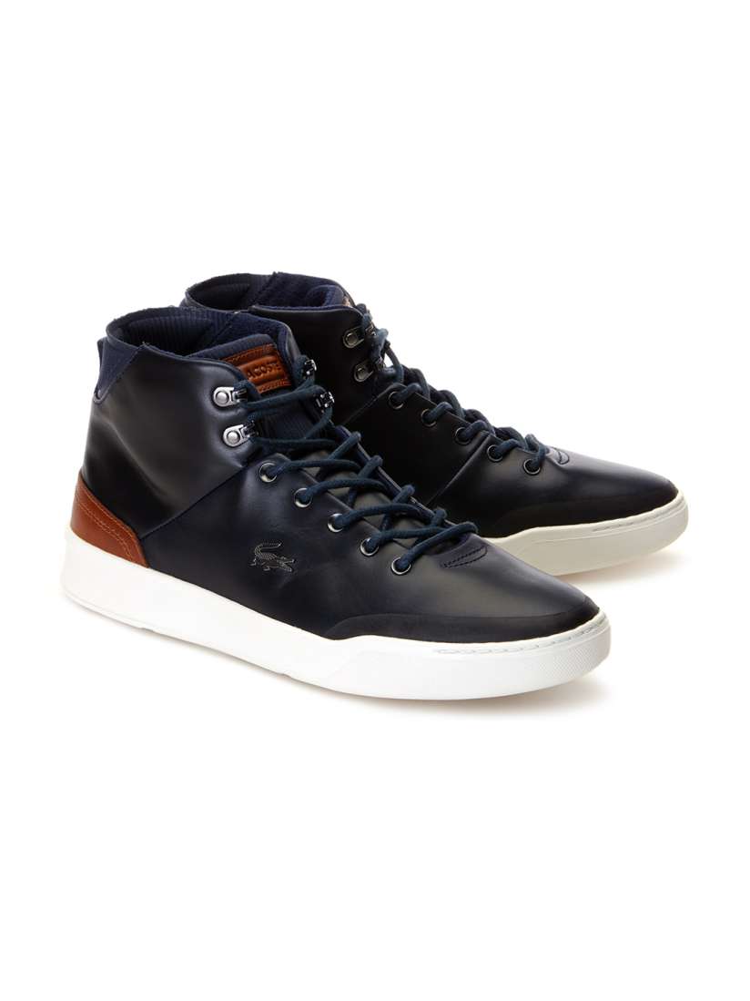 Lacoste Men Blue Solid Leather High Top Sneakers