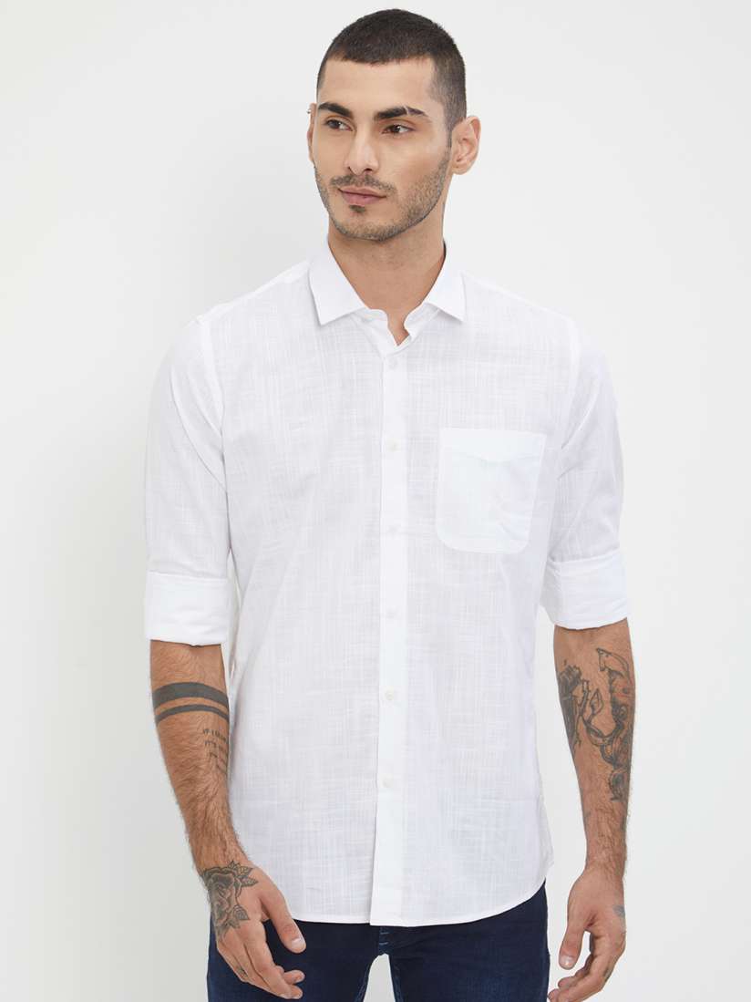 Buy Integriti Men White Slim Fit Self Design Casual Shirt Shirts for Men 7740837 Myntra