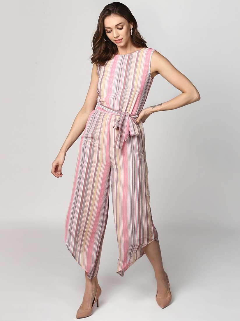 Striped jumpsuit myntra discount