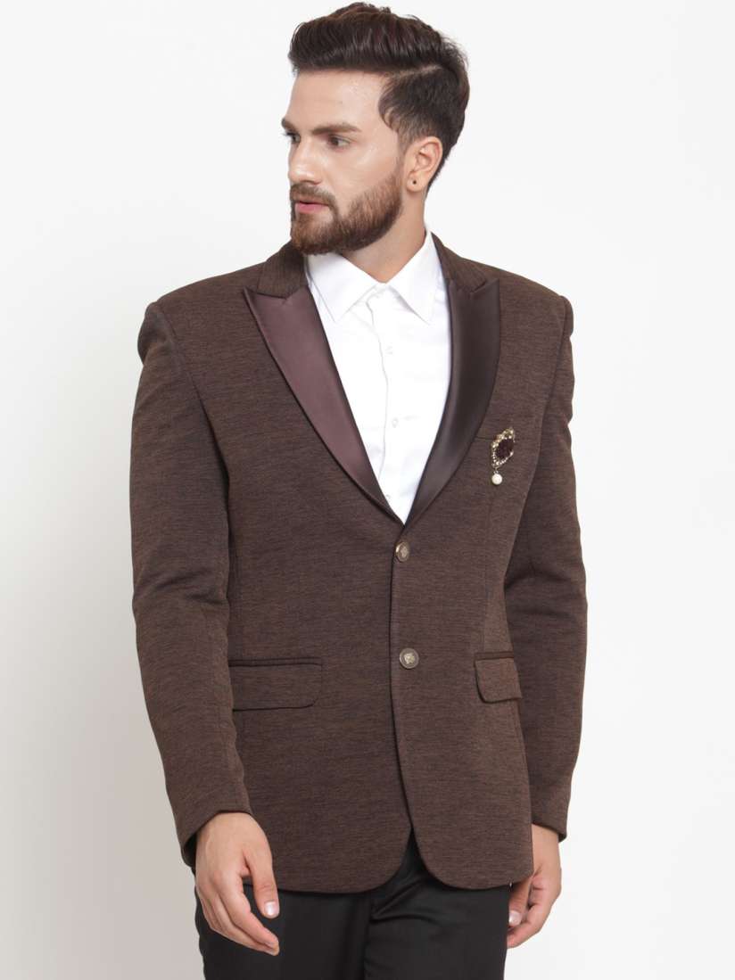 Buy LUXURAZI Men Brown Self Design Single Breasted Blazer Blazers for Men 7741114 Myntra