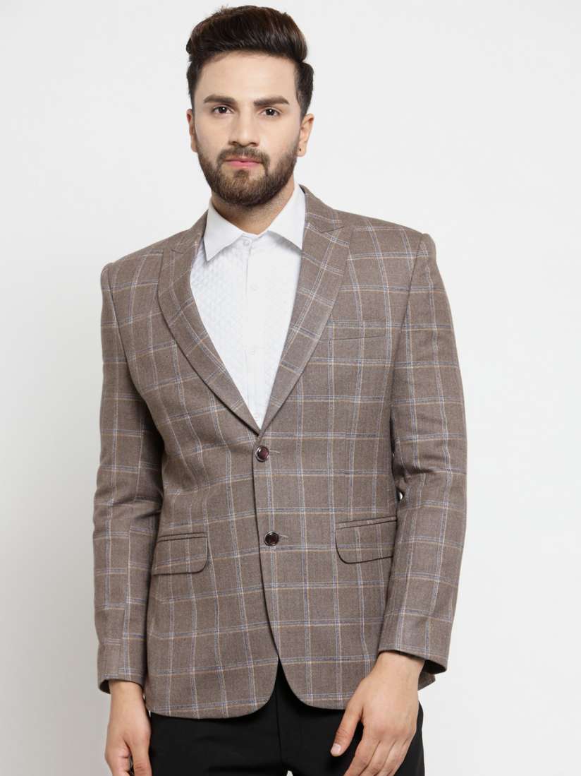 Buy LUXURAZI Men Brown Checked Slim Fit Single Breasted Blazer Blazers for Men 7741116 Myntra