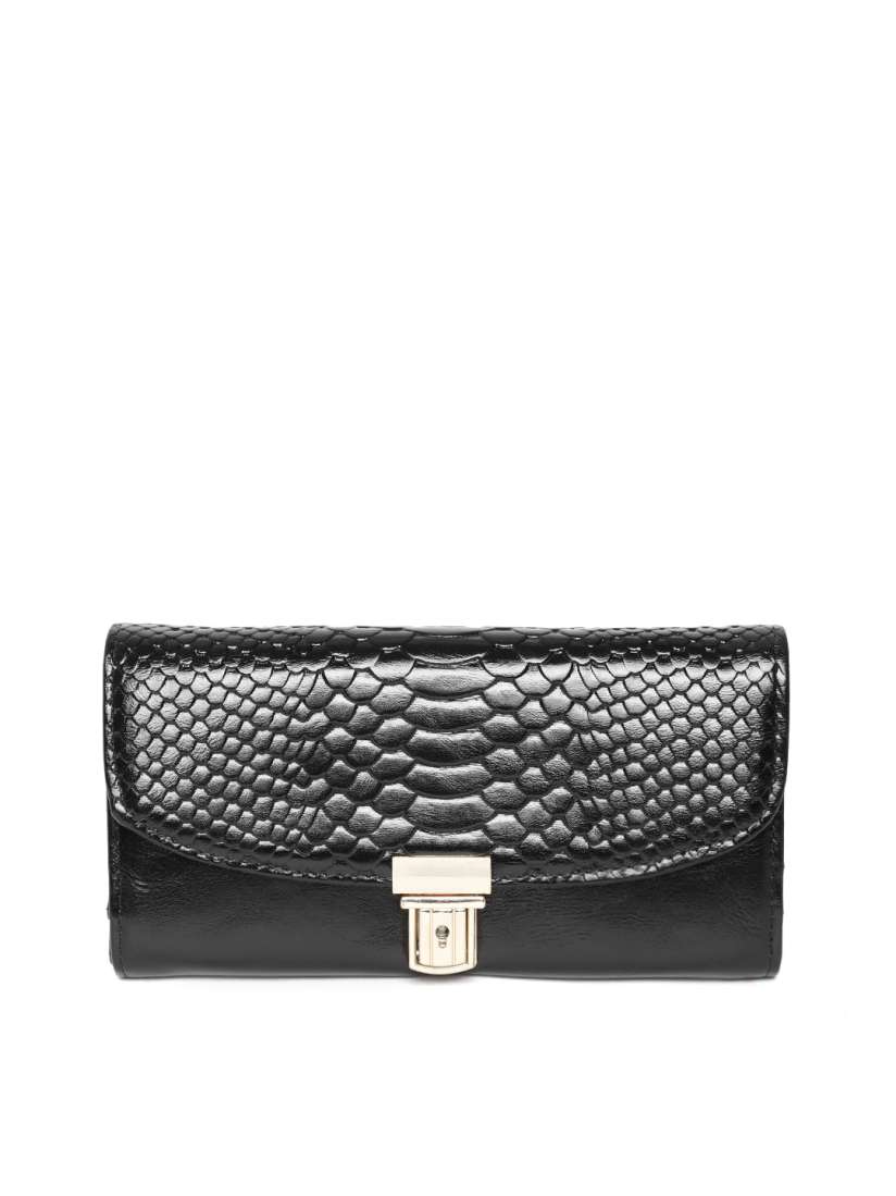 Buy Lino Perros Women Black Croc Texture Three Fold Wallet Wallets for Women 7743620 Myntra