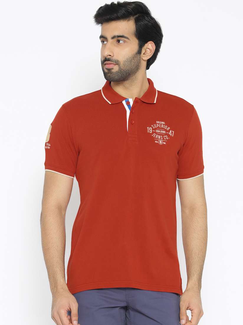 Buy Oxemberg Men Rust Red Solid Polo Collar T shirt Tshirts for Men 7744818 Myntra