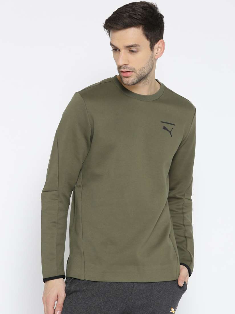 Buy Puma Men Olive Green Solid Evo Core Crew Sweatshirt Sweatshirts for Men 7748807 Myntra