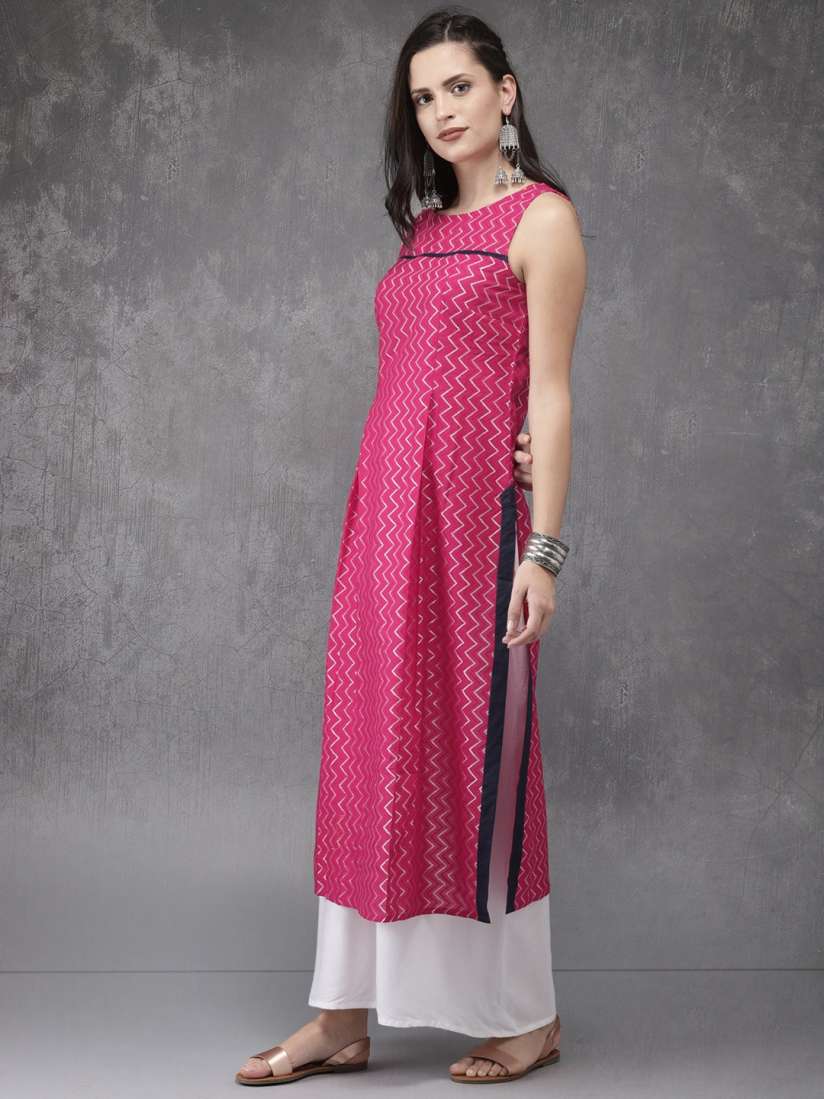 Anouk women pink printed straight kurta shop