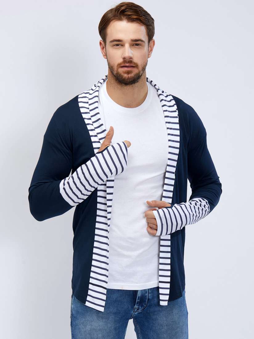 Blue and white striped shrug hotsell
