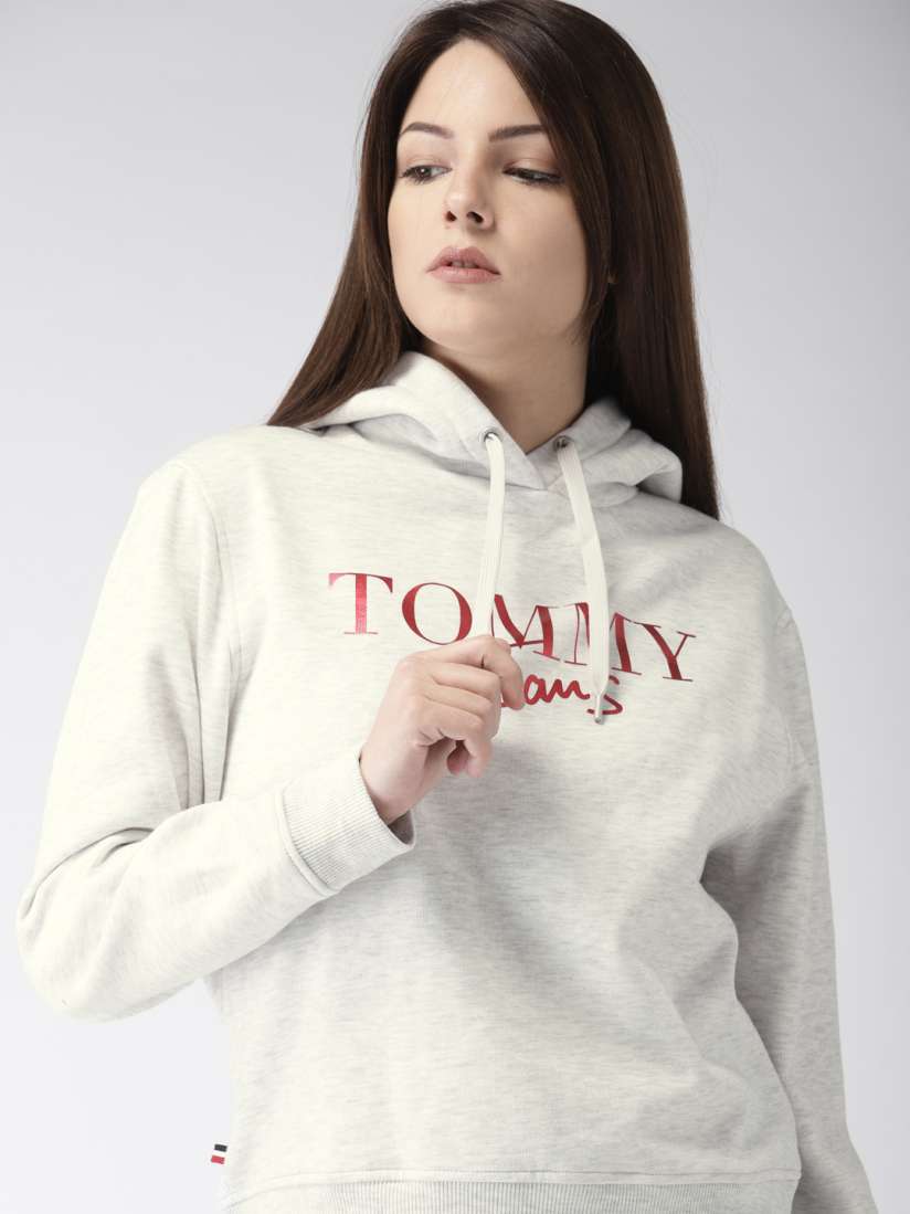Buy Tommy Hilfiger Women Grey Printed Hooded Sweatshirt Sweatshirts for Women 7759250 Myntra