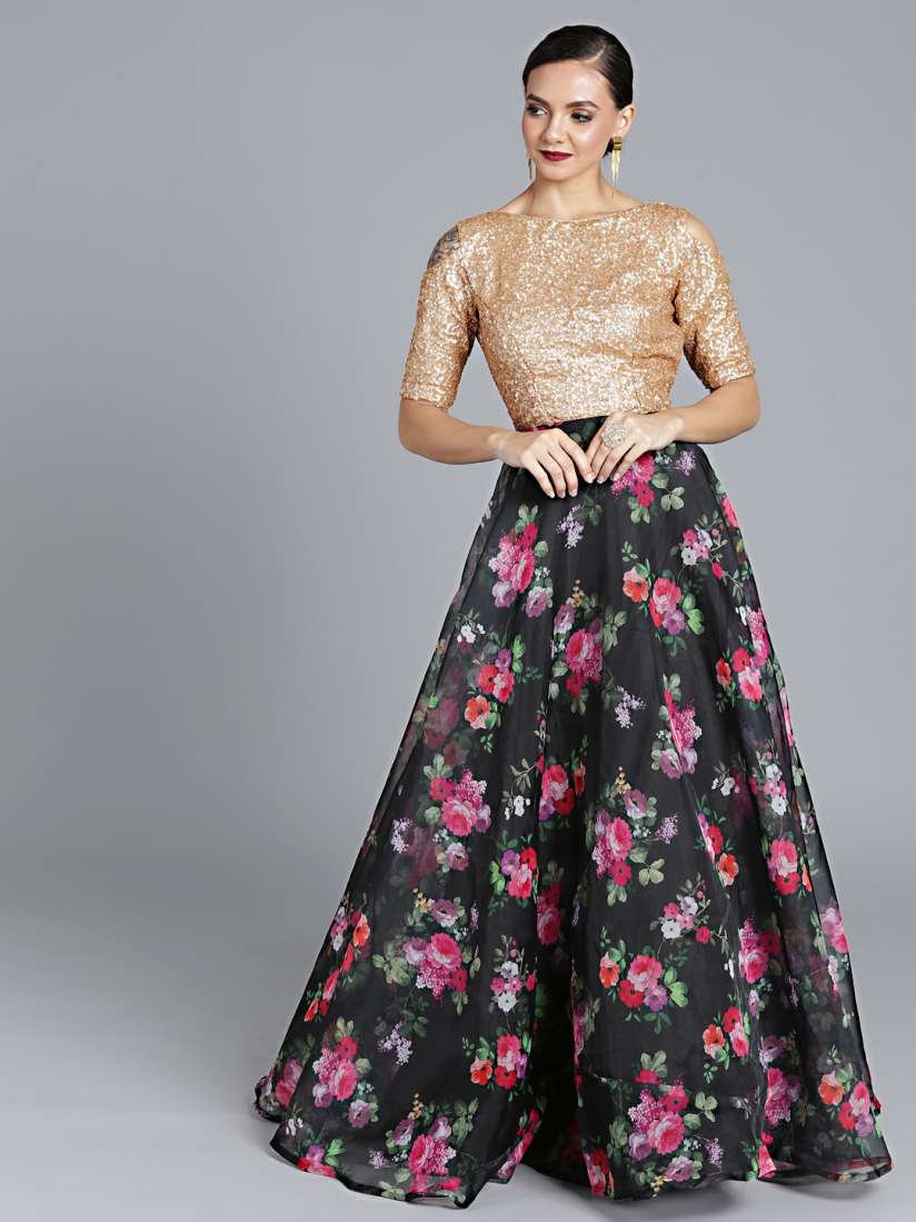Buy Bollywood Vogue Gold Toned Black Custom Made Sequinned Made to Measure Cocktail Gown Dresses for Women 7759307 Myntra